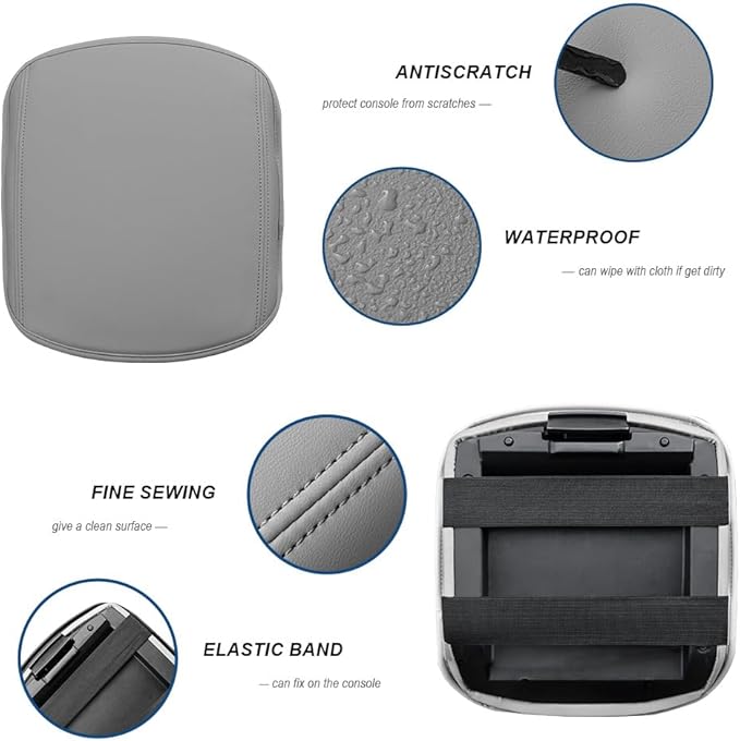 DEYTOP Center Console Cover for Honda Pilot 2009-2015 Armrest Cover for Honda Pilot 2009 2015 Accessories Anti-Scratch Leather Armrest Pad Protector (Gray, Style 1)