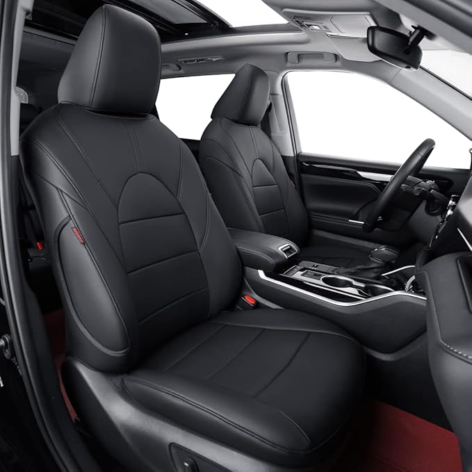 coverdream Highlander Leather Seat Covers Full Set for 2020-2026 Toyota Highlander SUV Seat Cushion,2nd-Row 40/60 Split Bench Seats,Fully Covered,Luxury Waterproof Car Seat Protector (Black)
