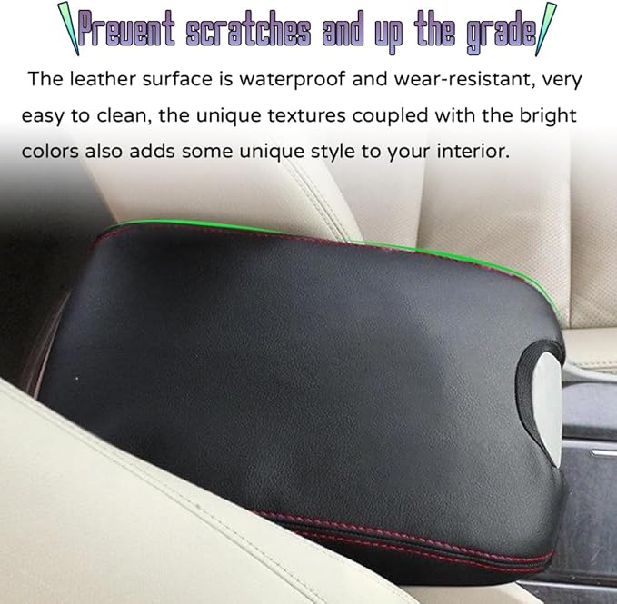 Custom Interior Accessories for Honda Accord 2008 2009 2010 2011 2012 PU Leather Center Console Armrest Box Cover Armrest Cushion Central Armrest Protector Pad(Black with Red Stitching)