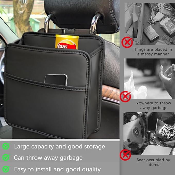 Car Seat Back Organizer, Leather Multipurpose Hanging Vehicle Backseat Headrest Storage Bag, Automotive Pouch Pocket Organizer for Kids & Adults, Universal for Truck SUV Sedan (Green)