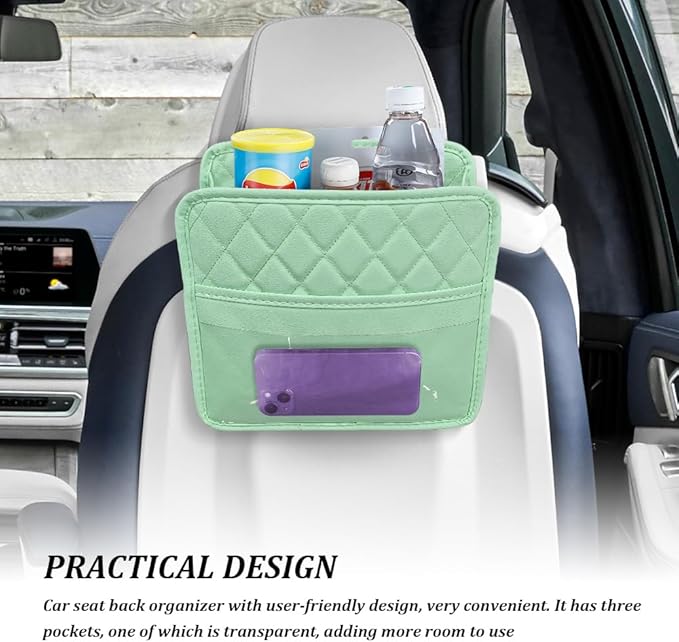 Car Seat Back Organizer, Car Organizers and Storage, PU Leather Vehicle Backseat Hanging Storage Pocket, Multipurpose Auto Travel Essentials Accessories for Kids & Adults, Universal for Cars (Green)