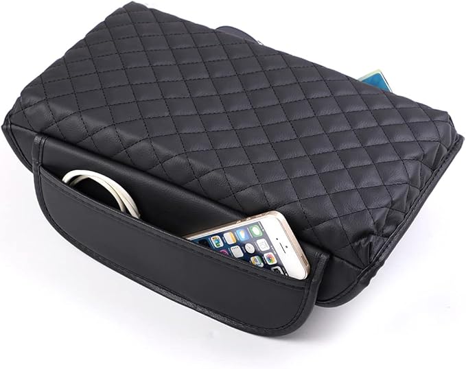 Leather Center Console Lid Cover,Seat Armrest Pad，Armrest Arm Rest Cushion,Center Console Armrest Cover for Tesla Model 3/Y (with Side Pockets)