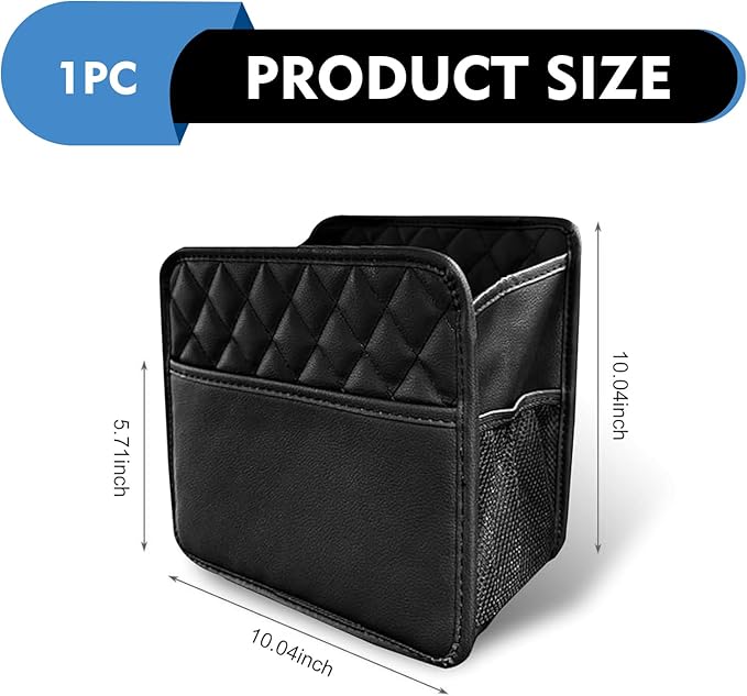 Car Seat Back Organizer, Large Capacity Leather Multi-functional Double Storage Bag with Side Mesh Pocket, Waterproof Strap-On Rear Seat Hanging Bag, Universal for Most Cars (Black)