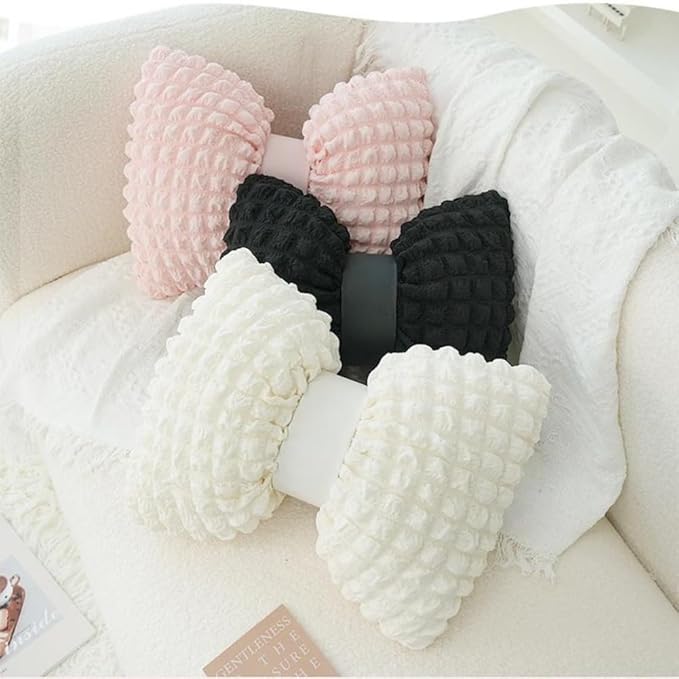 4 Pack Bow Shaped Car Headrest Pillow and Lumbar Support Pillow Cute Butterfly Knot Throw Pillow for Car Driving Seat Decor