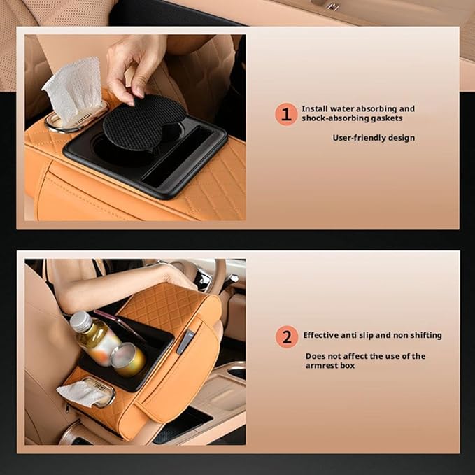 Multifunctional PU Leather Car Armrest Box Mat with Central Elbow,2026 New Universal Car Armrest Cover/Cushion/Organizer,5 in 1 Center Console Pad with Cup Holder,Fit for Most Cars, Suvs, Trucks