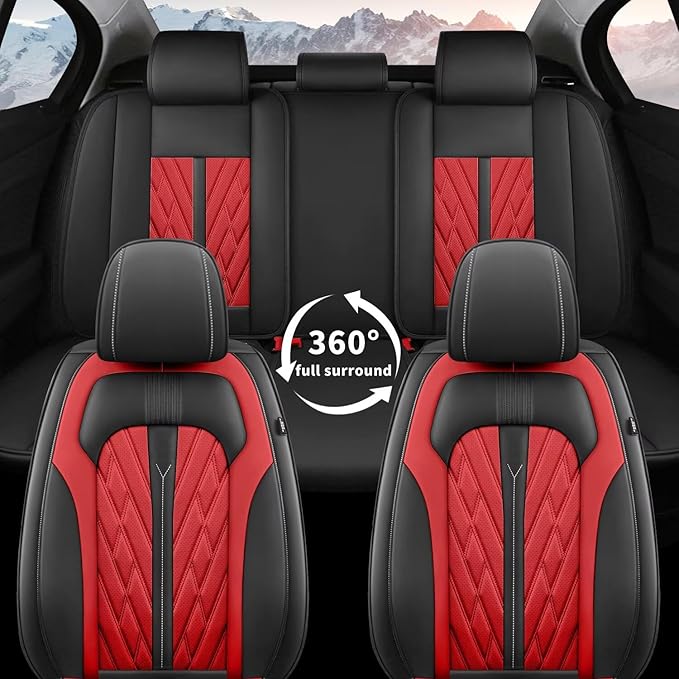 TTX LIGHTING Seat Covers Fit for Kia Rio 2013-2023 Car Seat Covers Full Set Car Faux Leather Breathable Waterproof (5 Seats, Black&Red)