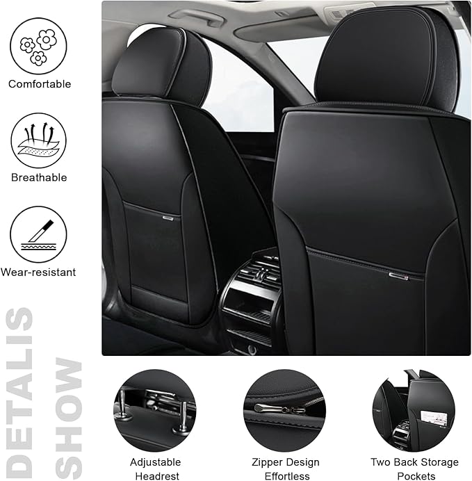 AREKA 5 Car Seat Covers for Honda Civic 2002-2026 Breathable Leather,Waterproof Car Seat Protectors with Comfort Headrest Pillows,Automotive Vehicle Cushion with Storage Pockets (Luxury,Orange)