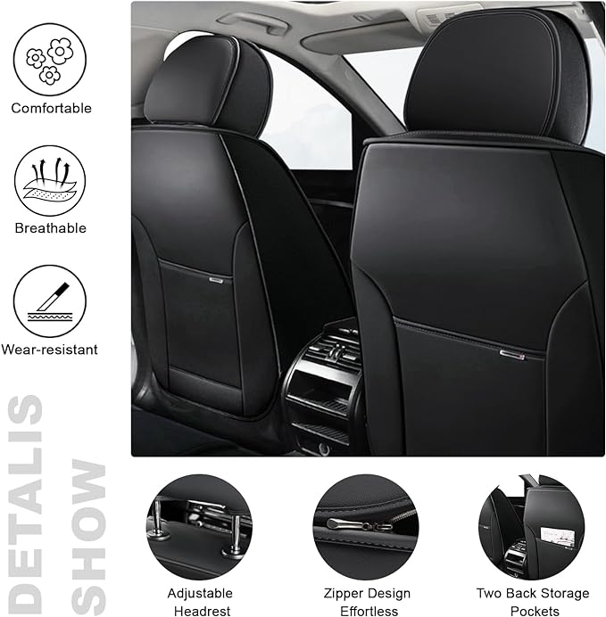 AREKA 5 Car Seat Covers for Honda Accord 2003-2026 Breathable Leather,Waterproof Car Seat Protectors with Comfort Headrest Pillows,Automotive Vehicle Cushion with Storage Pockets (Luxury,Orange)