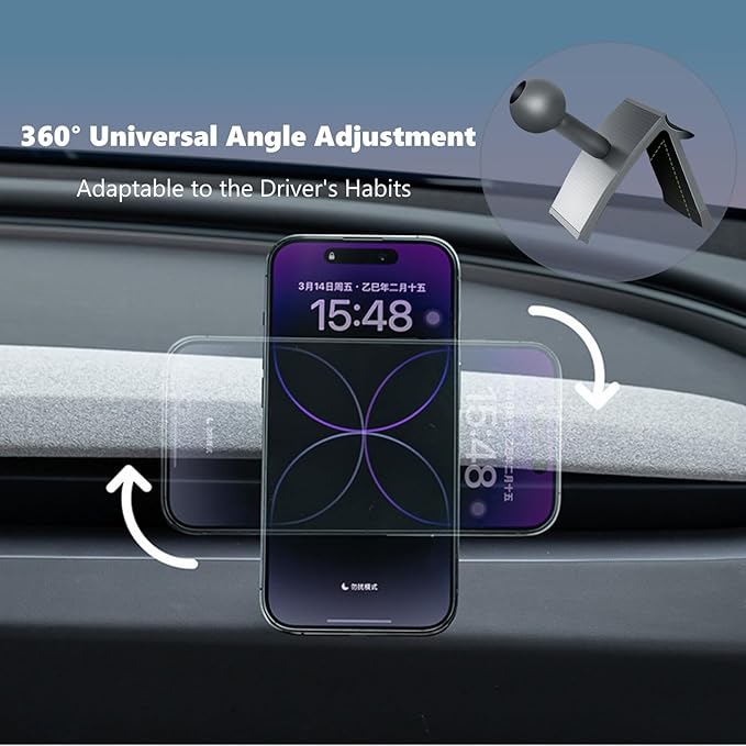 for Tesla Phone Mount Model 3 Highland 2024 & 2025, 15W Qi2 Wireless Charger Strong Magnetic Phone Holder for All 4-6.9'' Smartphones, Base Airvent Adjustable, Anti-Slip Mount