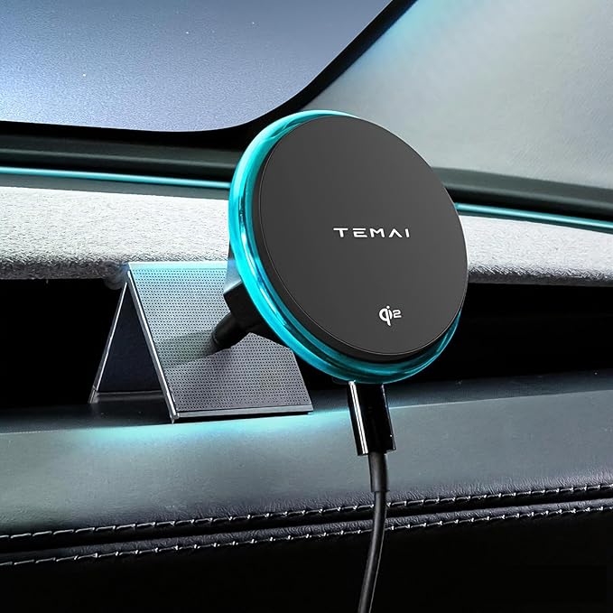 for Tesla Phone Mount Model Y Juniper 2025, Wireless Charger Strong Magnetic Phone Holder for All 4-6.9'' Smartphones, 360° Dock Base Airvent Adjustable, Anti-Slip Mount