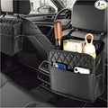 2 PCS Car Seat Back Organizer, Large Capacity Foldable Car Seat Back Hanging Bag with 3 Extra Pockets, Waterproof Leather Auto Seats Storage Organizer, Car Travel Essentials Accessories (Black)