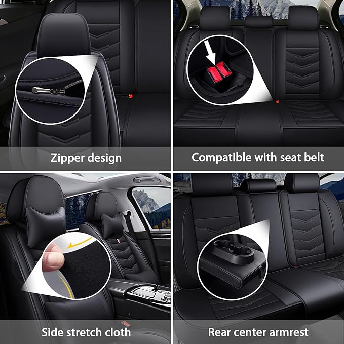 MVRVMV Car Seat Covers for Ford Explorer 2012-2026, Waterproof & Wear-Resistant Front and Rear Seat Protectors with 2* Neck Pillow and 2* Lumbar Support (7 Seat Luxury, Black