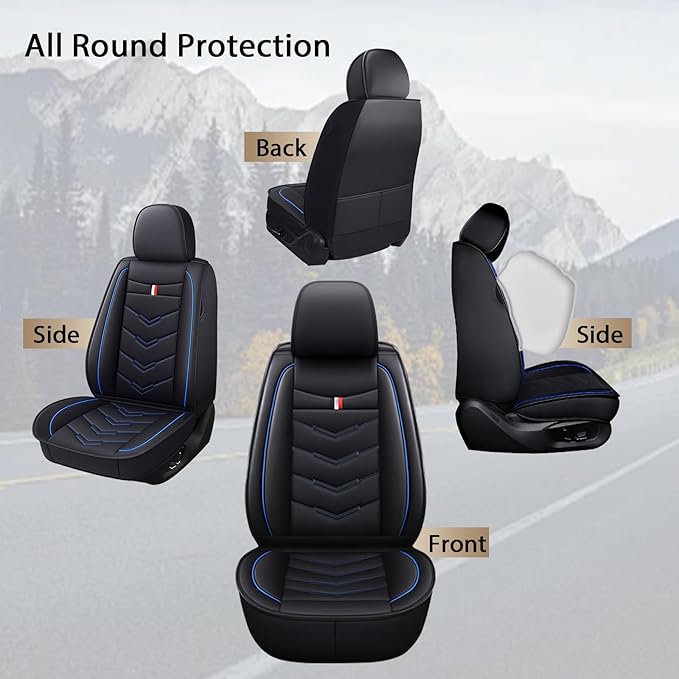 MVRVMV Seat Covers for Ford Mustang 2006-2026, Waterproof Leather Auto Seat Cover (2 Seat Standard,Black-Blue)