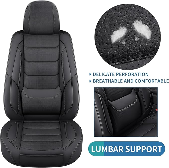 SCOMEE Black Leather Car Seat Covers Front Seat Breathable Seat Protectors Waterproof Automotive Seat Covers Universal Fit for Most Cars SUVs Trucks Vehicles