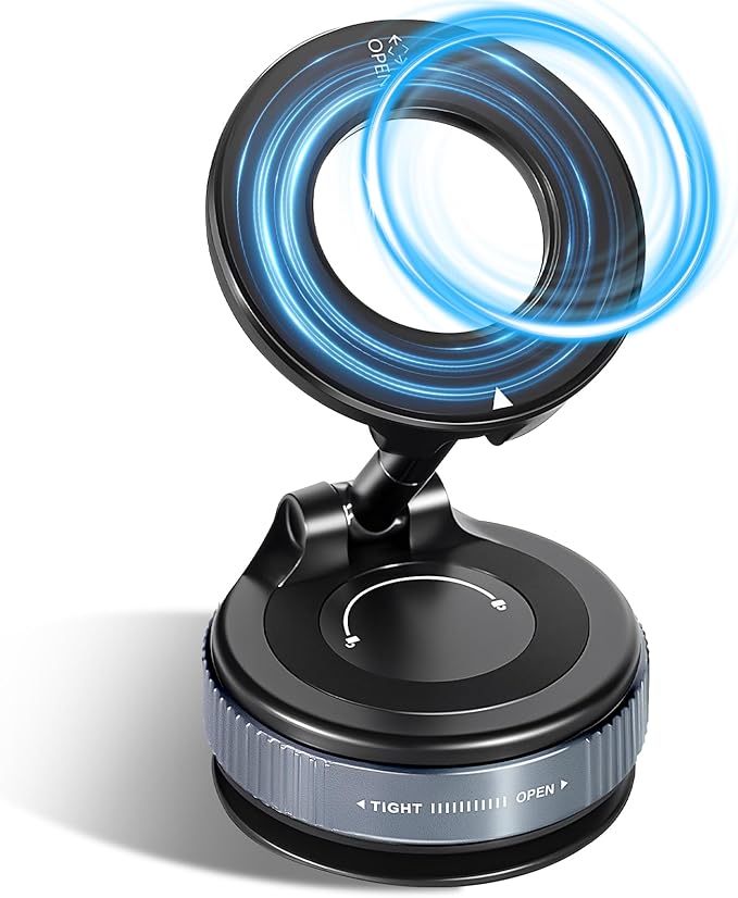 Vacuum Suction Magnetic Phone Holder, 2025 Upgraded Magnetic Car Phone Mount for Magsafe, 360°Adjustable Foldable Portable Suction Cup Phone Holder for Cars/Gyms/Mirrors/Smooth Surface
