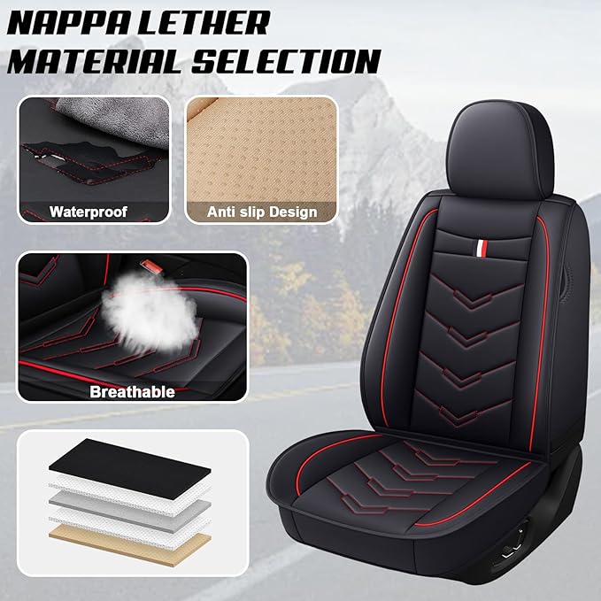 MVRVMV 2-Seat Car Seat Covers for Ford Explorer 2012-2026, Waterproof Non-Slip Wear-Resistant Leather Seat Cover (2 Seat Standard, Black-Red)