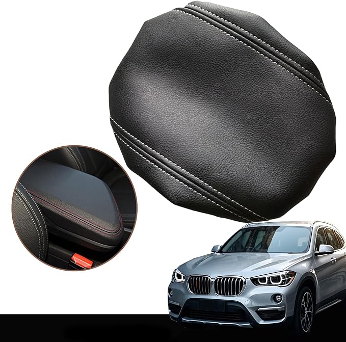 O SHI CAR Center Console Cover for BMW X1 2016 2017 2018 2019 2020 2021,Microfiber Leather Armrest Covers，Customized Armrest Cover Leather Arm Rest Covering for Car,Black
