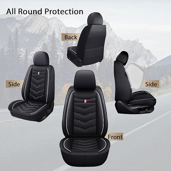 MVRVMV 3 Row 7 Seater Seat Covers for Ford Explorer 2012-2026, Airbag Compatible Front and Rear Split Bench Leather Auto Seat Protectors (7 Seat Standard, Black-White
