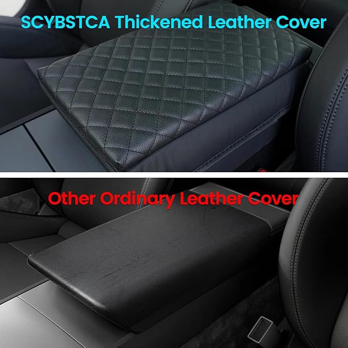 Center Console Armrest Cover Designed for 2025 2026 Tesla Model Y Juniper & 2024-2026 Tesla Model 3 Highland Console Cover Panel Cushion Nappa Leather Stain-Resistant and Fatigue-Reducing