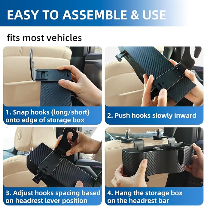 3-in-1 Car Headrest Backseat Organizer with 3.7" Backseat Cup Holder for Car, Seat Back Organizer with Hooks