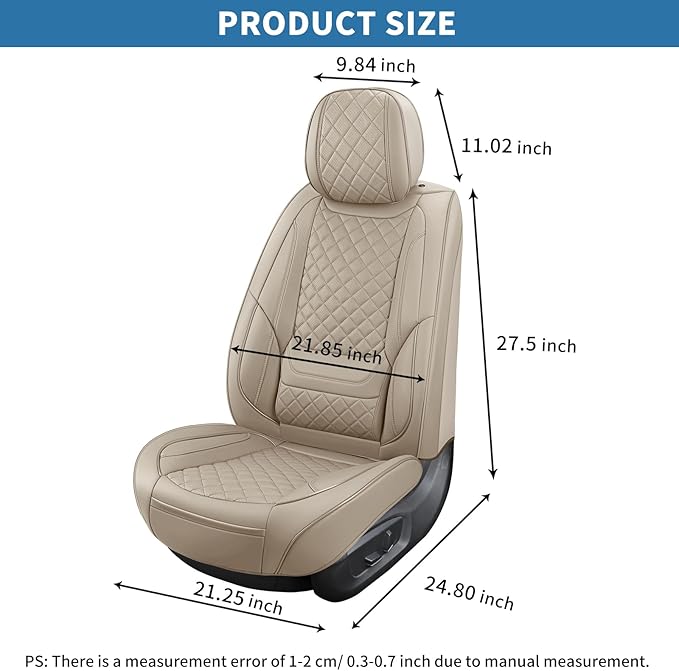 SCOMEE Beige Leather Car Seat Covers Front Seat Breathable Seat Protectors Waterproof Automotive Seat Covers Universal Fit for Most Cars SUVs Trucks Vehicles