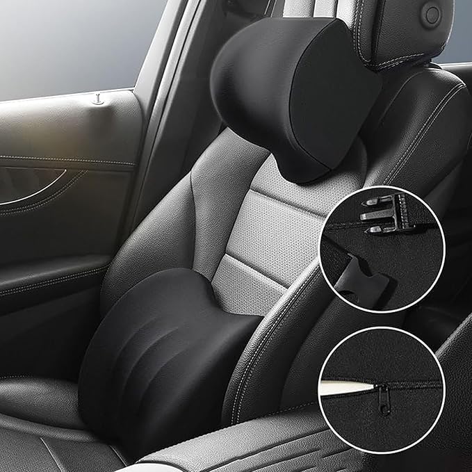 Car Headrest & Lumbar Support Cushion for Honda CRV 2023 2024 2025, Ergonomic Car Seat Headrest Memory Foam Neck and Back Pillow Kit Breathable Removable for Driving Fatigue Relief,C/Blue