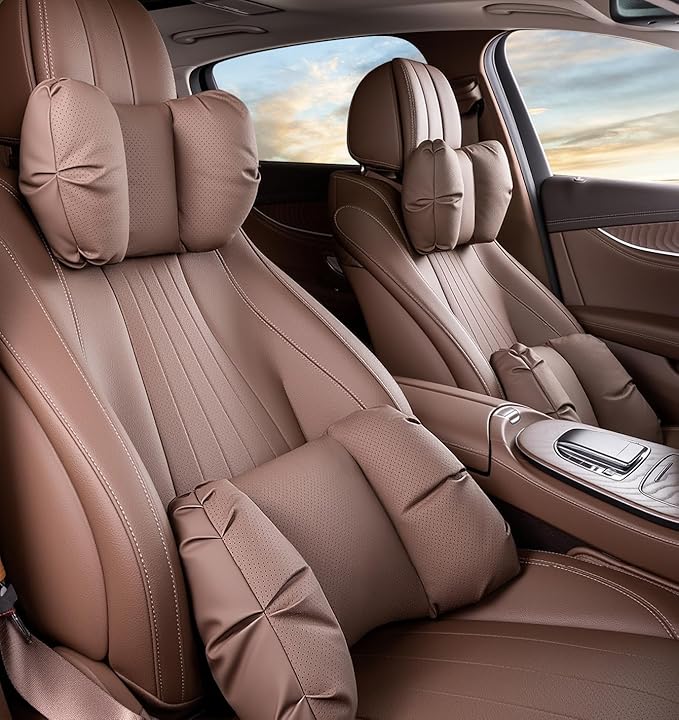 Car Neck Pillow & Lumbar Support for Lincoln Aviator 2020-2024 Ergonomic Breathable Mesh Auto Seat Back Cushion Headrest,Brown-Lumbar Support