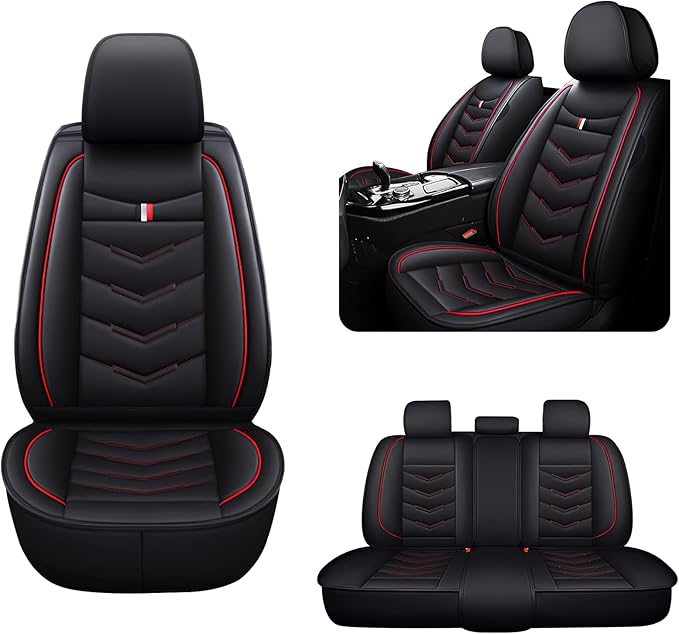 MVRVMV 5-Seat Car Seat Covers for Ford Explorer 2012-2026, Waterproof Non-Slip Wear-Resistant Leather Seat Cover (5 Seat Standard, Black-Red)