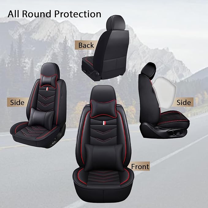 MVRVMV Luxury Car Seat Covers for Ford Explorer 2012-2026, Nappa Leather Auto Seat Cover with 2 Neck Pillows and 2 Lumbar Supports (2 Seat Luxury, Black-Red)