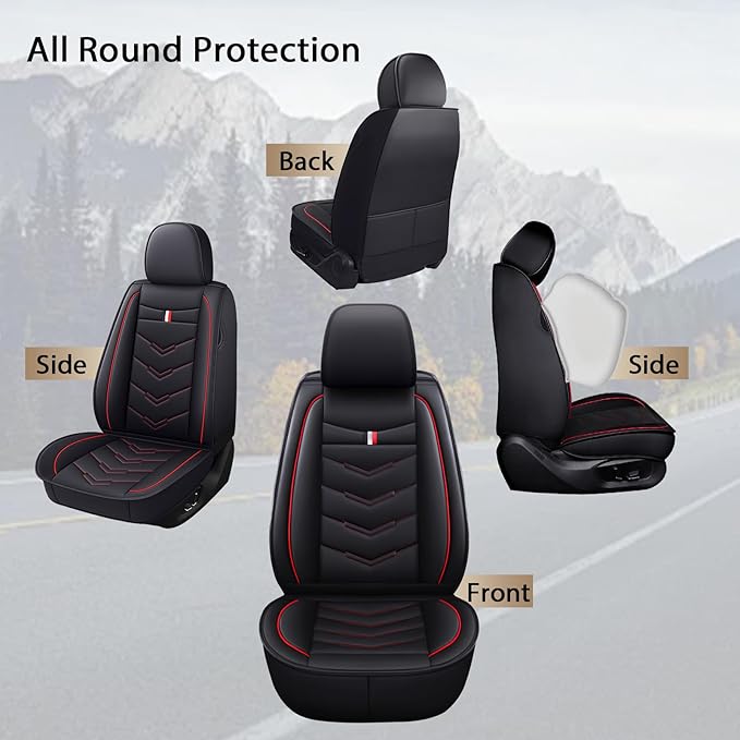 MVRVMV 3 Row 7 Seater Seat Covers for Ford Explorer 2012-2026, Airbag Compatible Front and Rear Split Bench Leather Auto Seat Protectors (7 Seat Standard, Black-Red