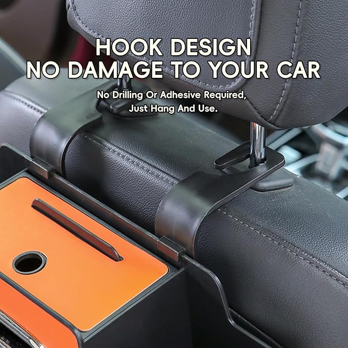 Geshus Backseat Organizers Hanging Storage, Car Seat Back Organizer With Tissue Holder, For Hold Phone,Drinks,Handbag,Compatible With Most Vehicles (Orange)