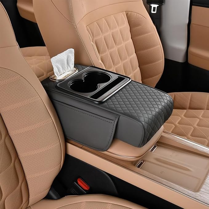 Car Armrest Cushion for Honda Pilot 2023 2024 2025, Leather Arm Rest Cover Center Console Armrest Pillow Armrest Storage Box Pad Multifunctional Accessories Interior Organizers,D/Gray