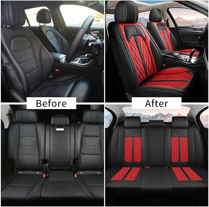 TTX LIGHTING Seat Covers Fit for Kia Rio 2013-2023 Car Seat Covers Full Set Car Faux Leather Breathable Waterproof (5 Seats, Black&Red)
