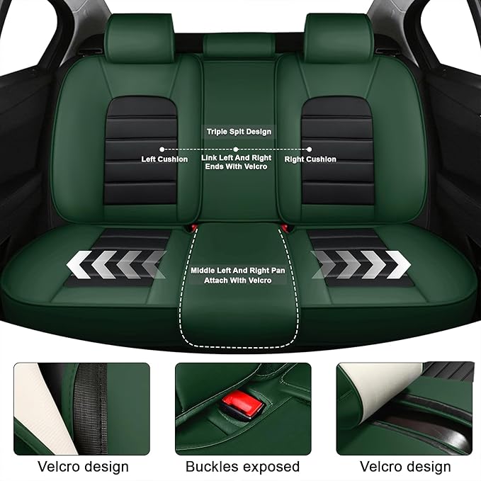 AREKA 5 Car Seat Covers for Honda Accord 2003-2026 Breathable Leather,Waterproof Car Seat Protectors with Comfort Headrest Pillows,Automotive Vehicle Cushion with Storage Pockets (Luxury,Green)