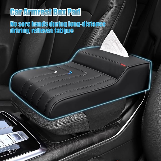 Car Center Console Armrest Pillow for Toyota Camry Auris Aygo Yaris Corolla Supra Highlander,Auto Anti-Scratch Memory Foam Center Console Pad,Leather Arm Rest Protector Cushion,Blue