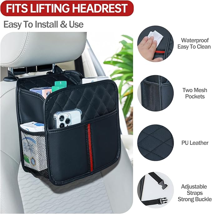 Car Seat Back Organizer, 1 Pack Multifunctional car organizers and storage with Cup Holders, Car Trash Can, Back of Seat Car Organizer for Kids & Adults, Universal for Most Cars, Black