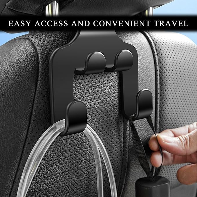2 PCS Car Seat Headrest Hooks, 2 in 1 Auto Backseat Hanger Thickened Headrest Storage Hook, Universal Vehicle Seat Back Organizer for Purses Handbags Coats Grocery Bags