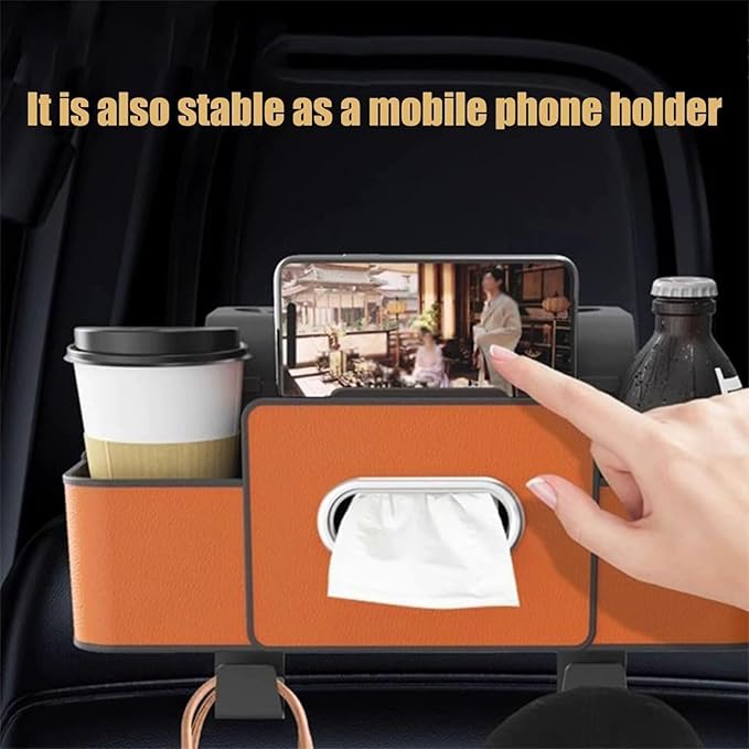 Geshus Backseat Organizers Hanging Storage, Car Seat Back Organizer With Tissue Holder, For Hold Phone,Drinks,Handbag,Compatible With Most Vehicles (Orange)