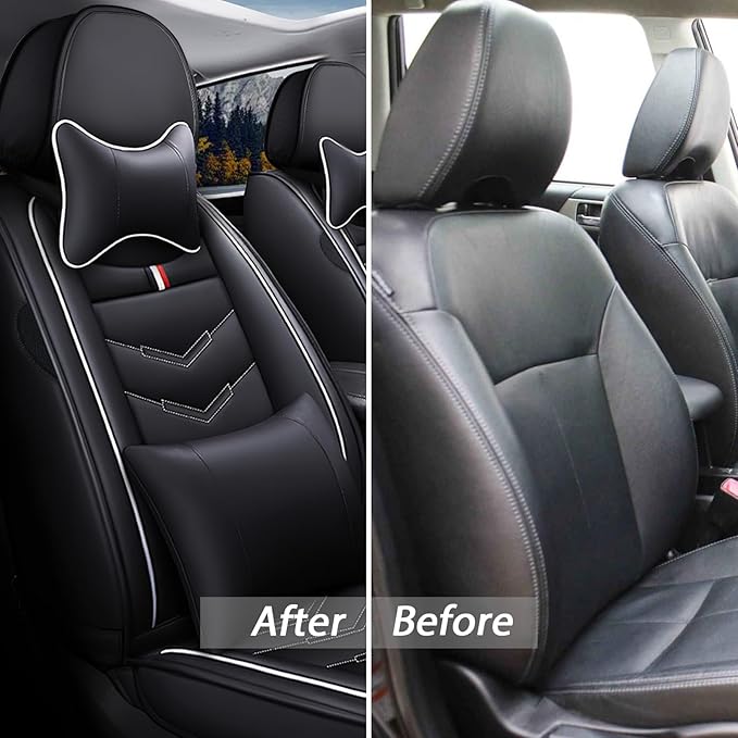 MVRVMV Luxury Car Seat Covers for Ford Explorer 2012-2026, Nappa Leather Auto Seat Cover with 2 Neck Pillows and 2 Lumbar Supports (2 Seat Luxury, Black-White)