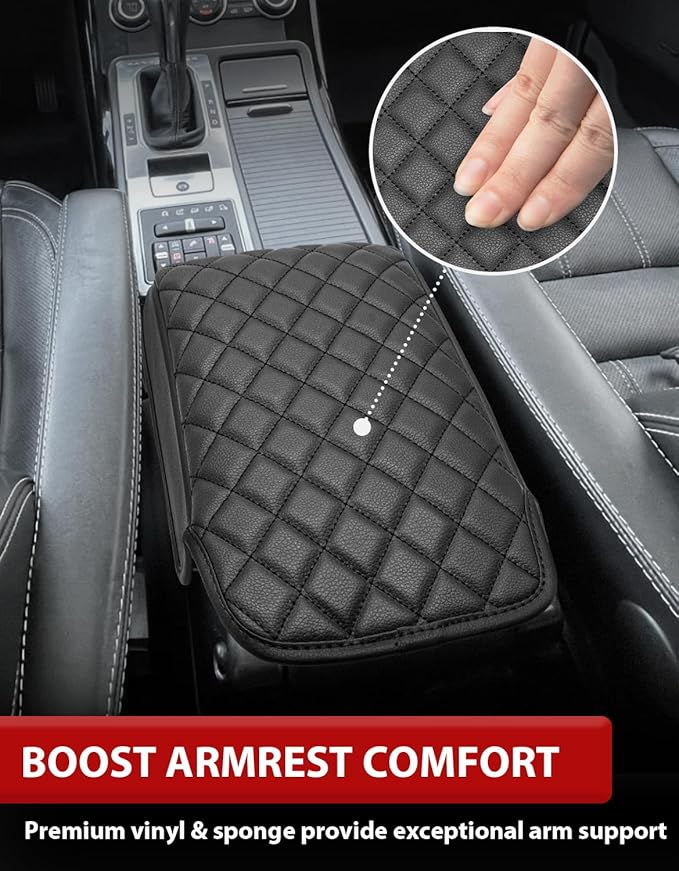 KBH Center Console Armrest Cover for 2006-2016 Land Rover LR3 & LR4, 2006-2013 Range Rover Sport, Middle Console Lid Protector, Vinyl Leather, Customized Accessories, Black (Not for Other Models)