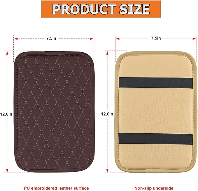 Car Center Console Cover, Leather Memory Foam Vehicle Arm Rest Cushion Pad, Waterproof Automotive Interior Armrest Seat Box Protector Accessories, Universal for SUV, Sedan, Truck (Coffee)