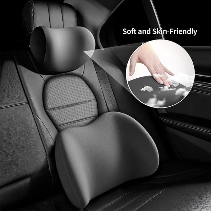 Car Headrest & Lumbar Support Cushion for Citroen DS3 C5 C3 C2 C4 C6, Ergonomic Automotive Seat Neck Pillow Lumbar Backrest Pad Neck Back Pain Relief Detachable Washable, Blue