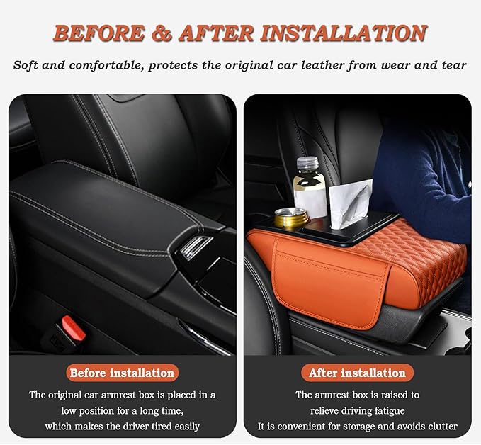 Car Center Console Cover for Acura MDX 2014-2025, Armrest Storage Box, Multifunctional Center Console Cover Organizer, Leather Armrest Protector Pad for SUV,C Coffee