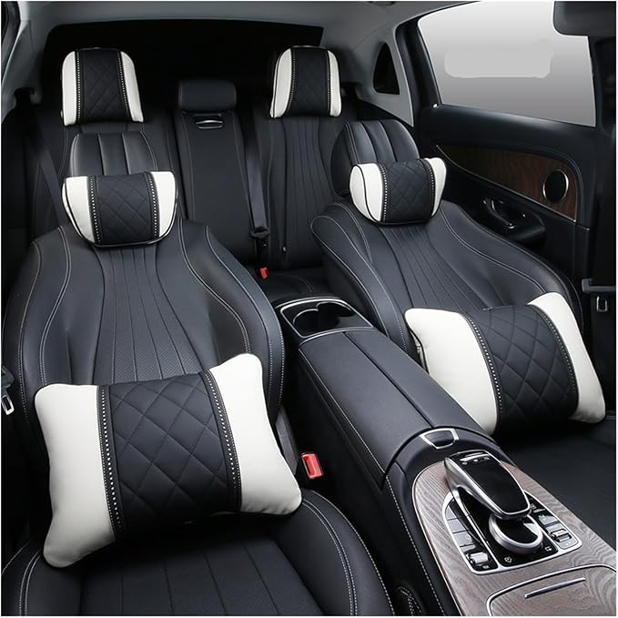 Luxury NAPPA Headrest Compatible For Mercedes Maybach S-Class Leather Lumbar Pillows Car Neck Travel Seat Cushion Support Car Accessories(Beige Maybac)