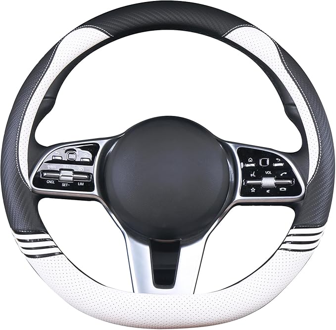 Cute Steering Wheel Cover D Shape for Women Men Breathable Universal 15 inch,Black and White