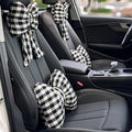 Car Accessories Plaid Bow Headrest Lumbar Pillow 4PCs Set Cotton Linen Elegant Soft Car Seat Cushions for Daily Commuting Trave (Black Plaid,4pcs)