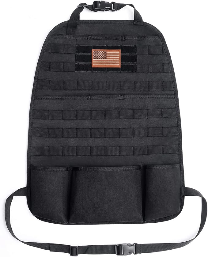 VVIITOP Molle Seat Back Organizer, Tactical Car Seat Cover Organizer Panel with Pouches, Molle Universal Vehicle Panel (Black)