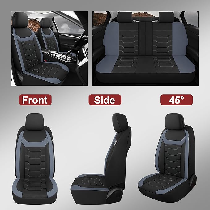 CAROMOP Breathable Car Seat Cover 2 Front Seats, 3D Air Mesh Cloth Seat Covers for Cars, Universal Fit Automotive Car Interior Covers for SUV Vans Sedans Trucks(Black/Gray)