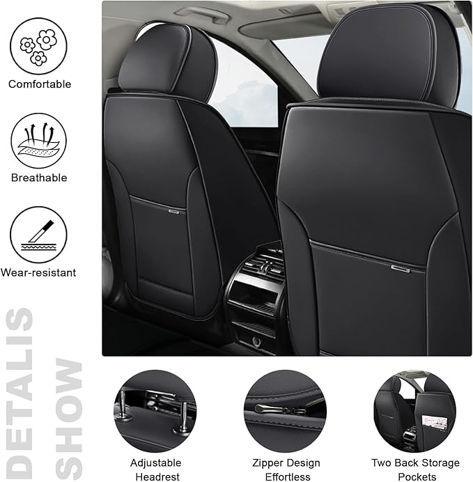 AREKA 2 Seat Covers for Honda Civic 2002-2026 Breathable Car Seat Covers,Anti-Slip Waterproof Car Seat Protectors with Airbag,Automotive Vehicle Cushion with Storage Pockets (Standard,Gray)