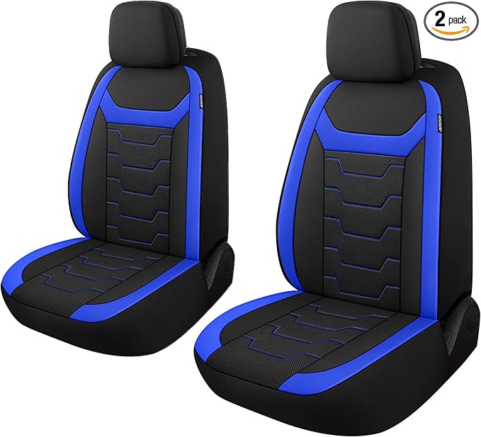 CAROMOP Breathable Car Seat Cover 2 Front Seats, 3D Air Mesh Cloth Seat Covers for Cars, Universal Fit Automotive Car Interior Covers for SUV Vans Sedans Trucks (Black/Blue)